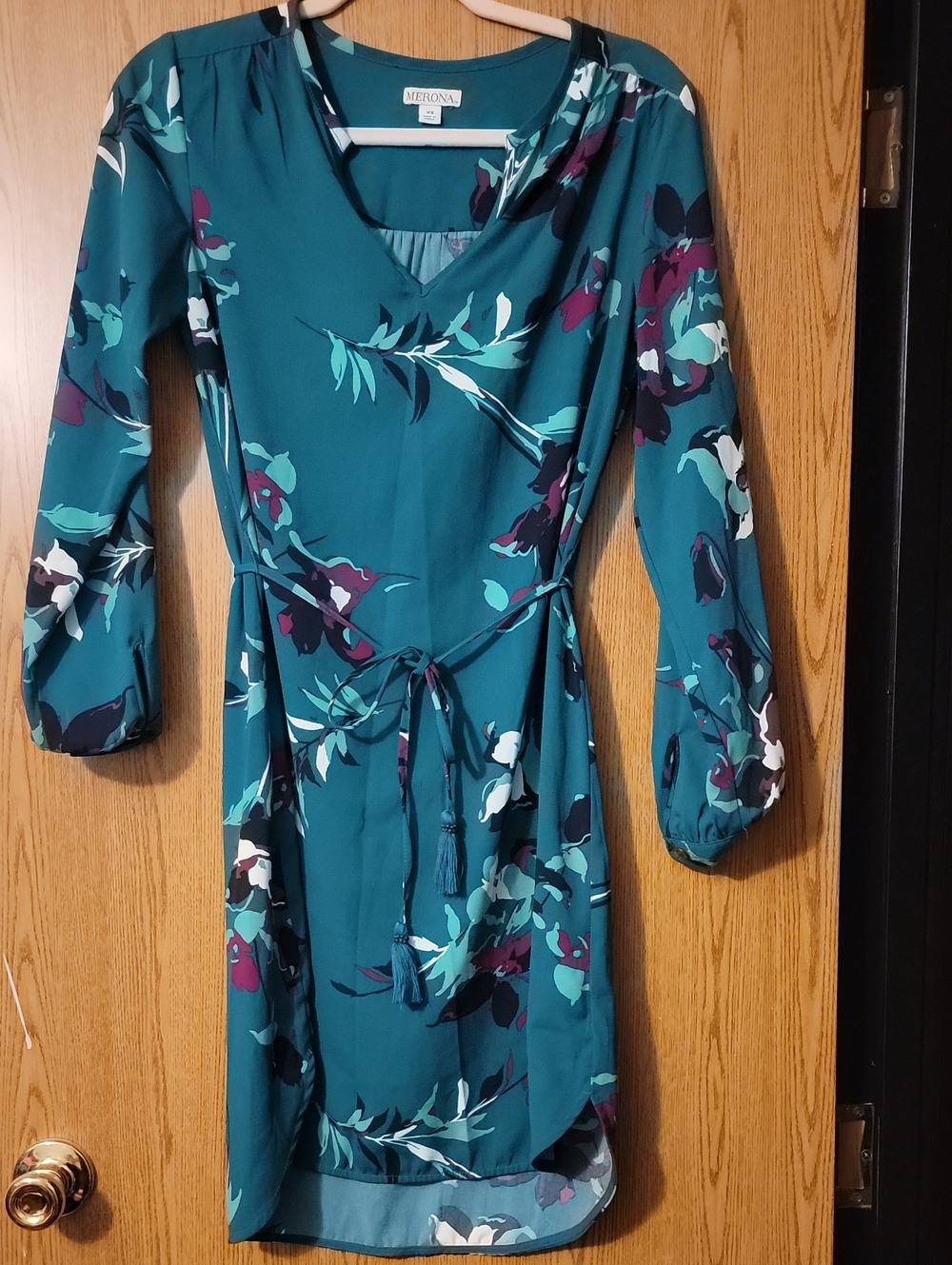 Merona Teal Floral Long-Sleeve Dress